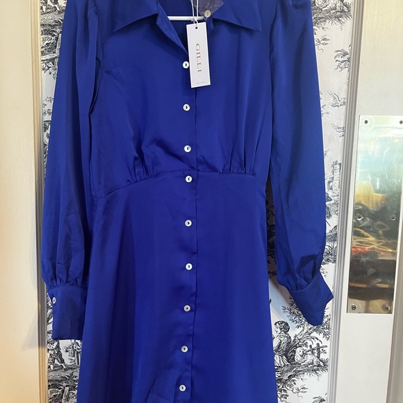 Gilli Blue Long Sleeve Shirt Dress with Bishop Sleeves. NWT - Picture 10 of 13